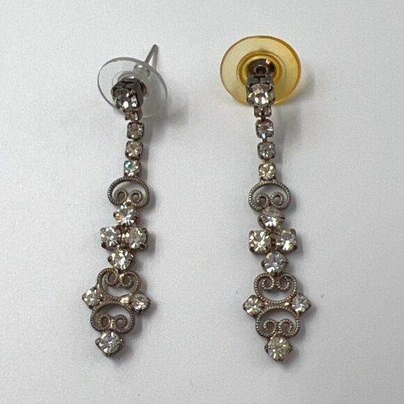 Bracelet Earrings Set Pierced Dangle Silver Jewelry Scroll Faceted - Picture 3 of 4